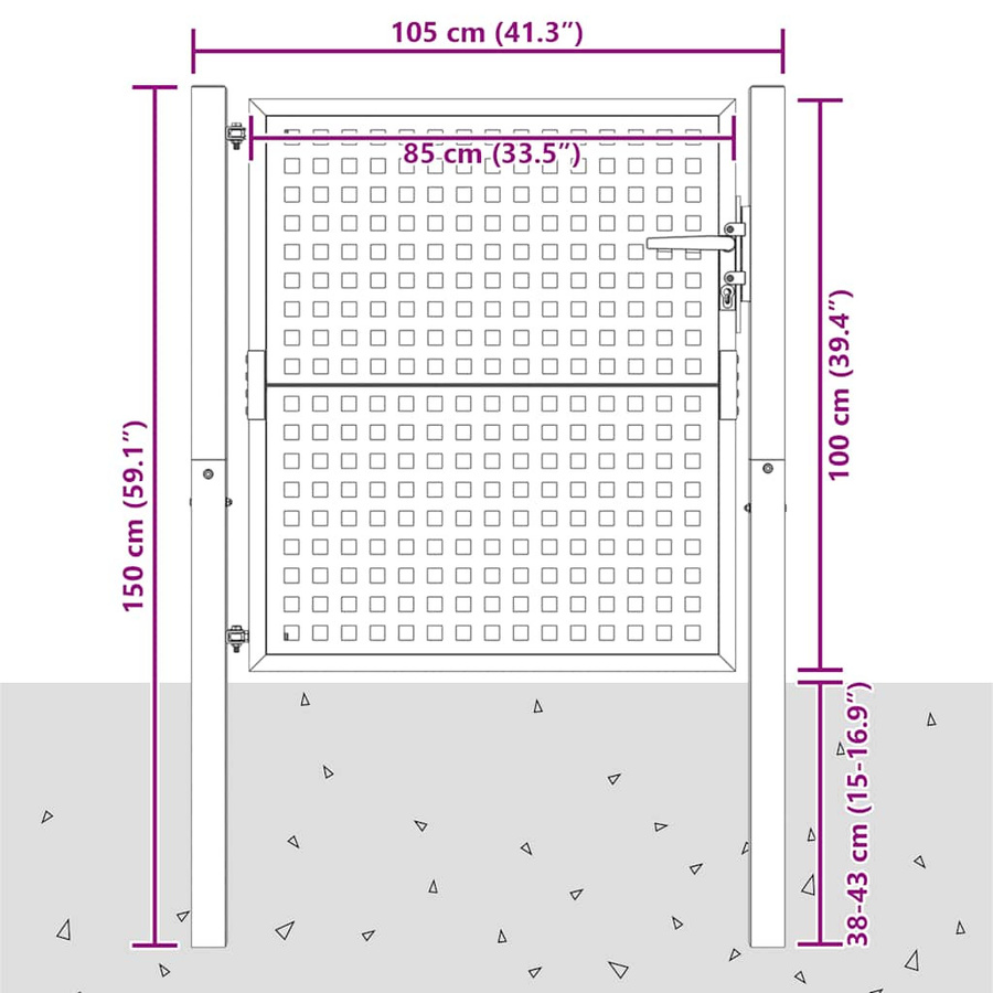 Vidaxl Gartentor aus Stahl in Anthrazit, Breite: 105 cm, Höhe: 150 cm - Bild 4