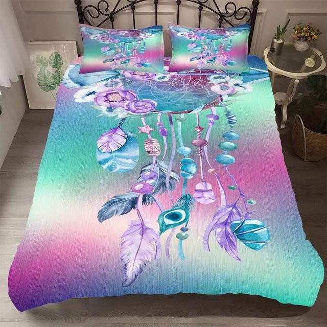Bettwäschegarnitur Wolf im böhmischen Stil mit Traumfänger-Motiv, Multicolor, Material: Polyester, B/H: 140 x 210 cm - Bild 1
