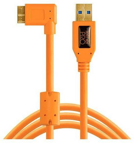 Tether Tools USB-Kabel USB-A auf USB-Micro-B 3.0 in Orange, 4.60 m, 90 Grad nach rechts gewinkelt, CU61RT15-ORG - Bild 1