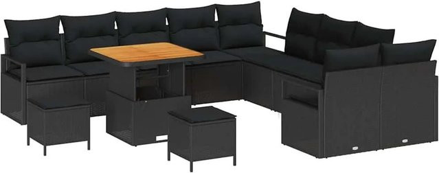 vidaXL Garten-Sofa-Set mit Kissen und integriertem Stauraum, 13-teilig, Schwarz - Bild 1