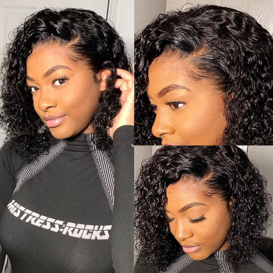 FUGANGXIU Perücke, lockiger Pixie Cut, 180 % Dichte, Brasilianisches Echthaar, 13*4 Lace Frontal - Bild 2
