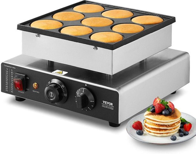 Vevor Kommerzieller Dorayaki und Pfannkuchenmacher mit 9 Formen, 850W, Antihaftbeschichtet, Silber - Bild 1