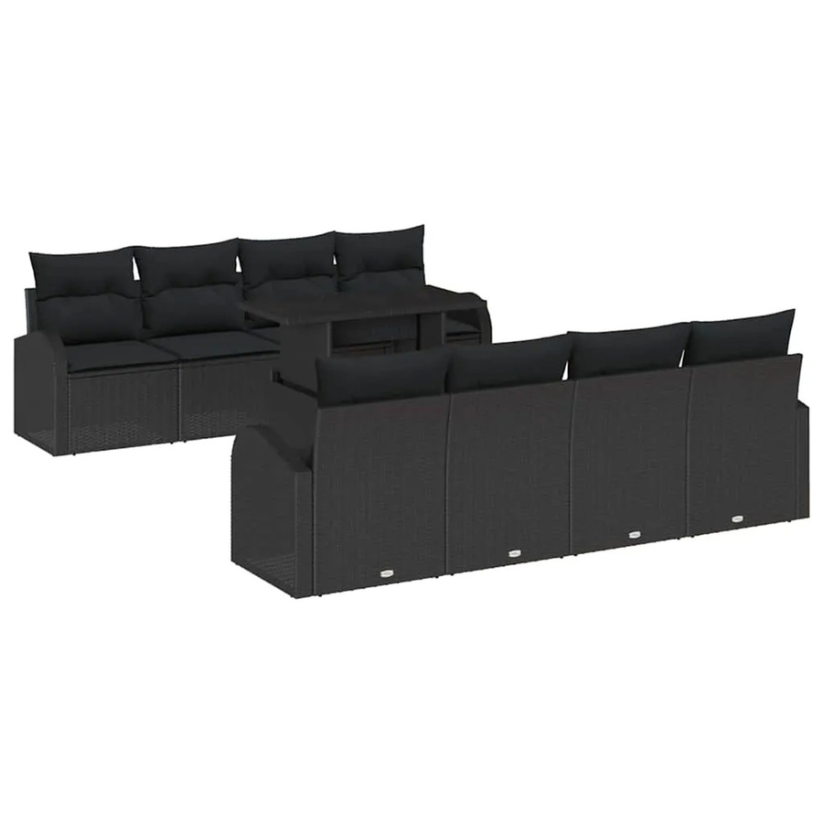 vidaXL Garten-Sofa-Set aus Poly Rattan in Schwarz mit 7-teiligem Modulset, zwei Sofas mit Armlehnen, vier Sitzen und einem Tisch aus Sicherheitsglas sowie UV-beständigen Kissen - Bild 2