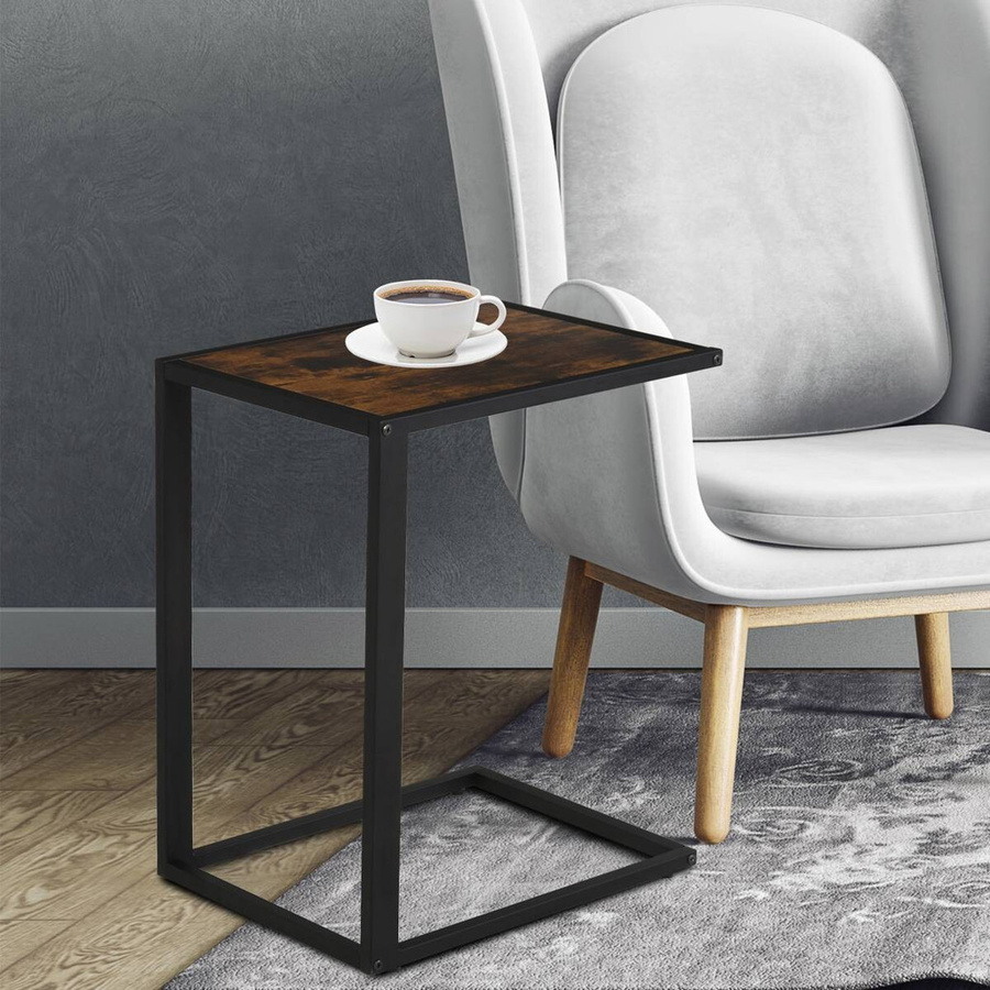 HOMCOM Beistelltisch in C-Form im Industrie Design, Braun/Schwarz, B/T/H: 40,6 x 50,8 x 64,2 cm - Bild 4