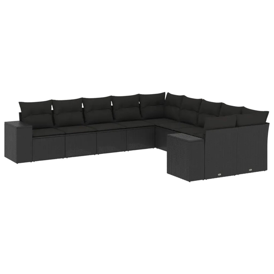 vidaXL 10-tlg. Garten-Sofagarnitur aus Polyrattan in Schwarz mit Sitzkissen und Rückenkissen inklusive Stauraum - Bild 2