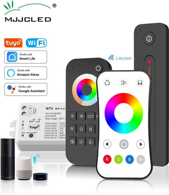 MJJCLED WT5 LED RGBCCT Controller mit Tuya Smart Wifi und RF Remote Control für 12V 24V DC Strip Dimmer - Bild 1