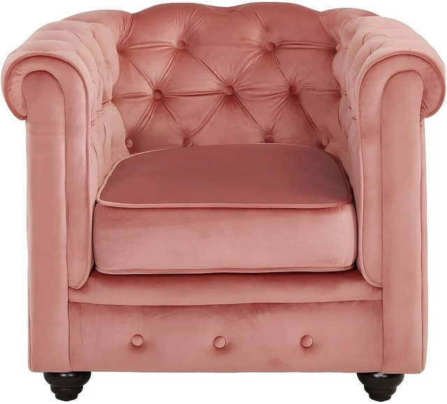 Vente-unique Chesterfield Sessel aus Samt mit gerader Rückenlehne in Puderrosa, Höhe: 82 cm - Bild 1