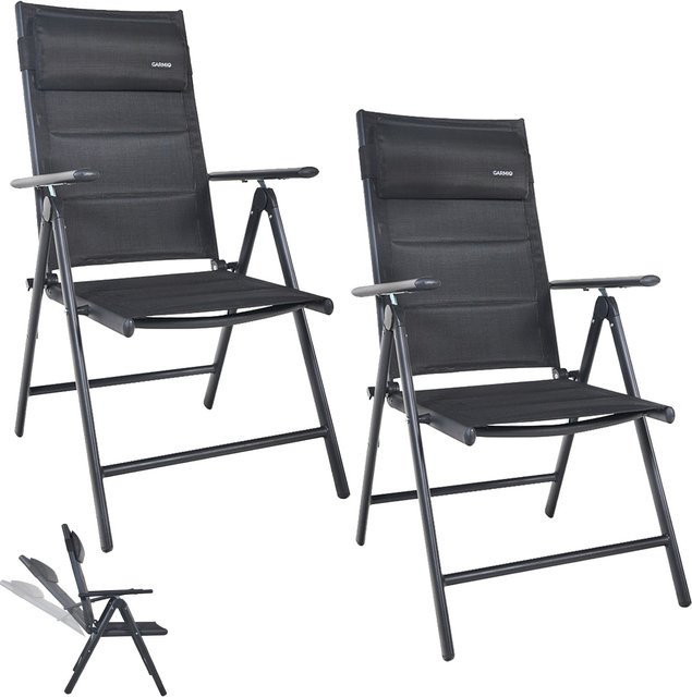 GARMIO Gartenstuhl FLORENZ 2er Set, klappbare Balkonstühle in Anthrazit mit Nackenkissen, 7-fach verstellbar für Terrasse und Garten - Bild 1