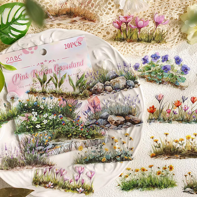 20 Blatt grüne Gartenaufkleber mit Rasen- und Blumenbeetmustern für deine Tagebuchdekoration und DIY-Bastelprojekte - Bild 1