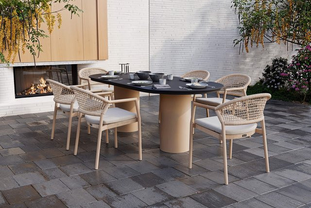 Hartman Shades of Colour Valencia/Taragona Garten-Essgruppe mit ovalem Tisch und 6 Stapelsesseln, cappuccino/beige/anthrazit, Aluminium/Keramik/Rope, Tisch B: 220 cm, T: 100 cm - Bild 1