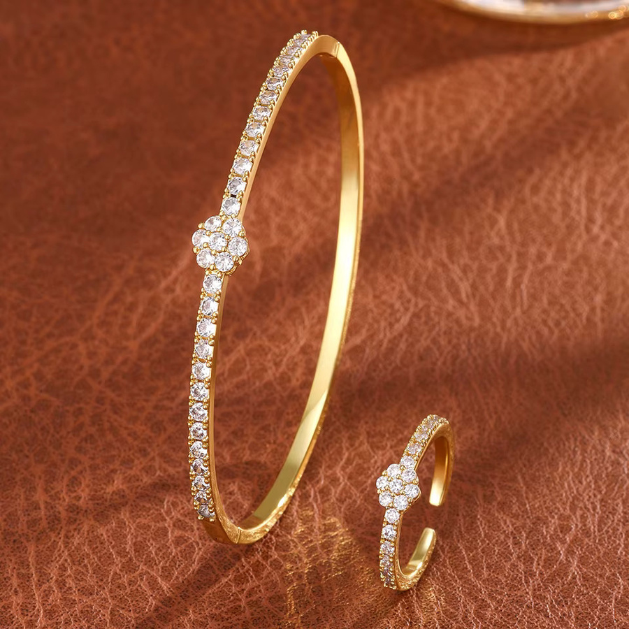ZAKOL Armband-Ring-Set, Kleeblatt, Zirkonia, Gold, Damen - Bild 2