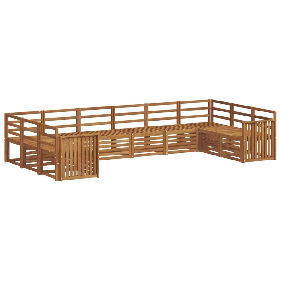 vidaXL Sofagarnitur aus Massivholz Akazie in Natur Braun, 10-teiliges U-Form Set mit Polstern und Armlehnen - Bild 2