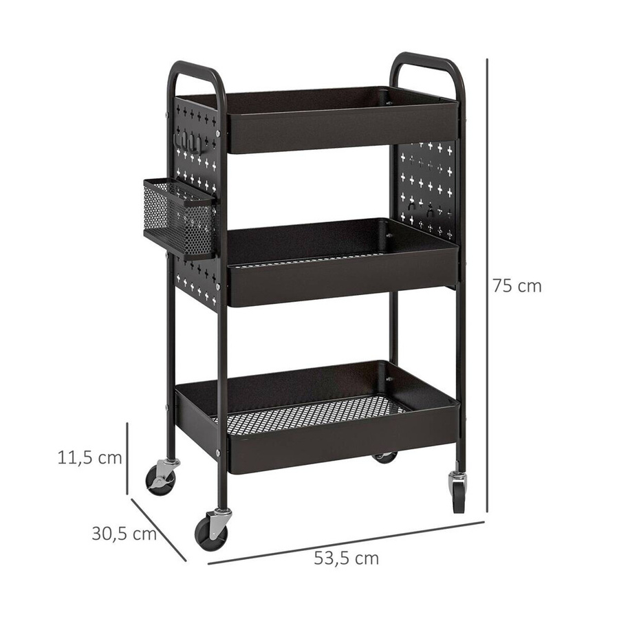 HOMCOM Küchenwagen in Schwarz mit Edelstahl, B/H/T: 30,5 x 53,5 x 75 cm - Bild 4