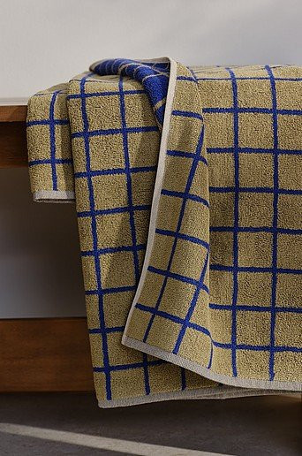 Jotex GRID Badetuch aus Baumwolle in Grün und Beige, B/H: 90 x 150 cm - Bild 1