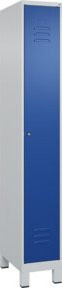 C+P Spind Classic PLUS Garderobenschrank mit 1 Abteil, Zylinderschloss, 4 Garderobenhaken und Trennwand, Farbe: Grau/Blau, H x B x T: 195 x 30 x 50 cm - Bild 1