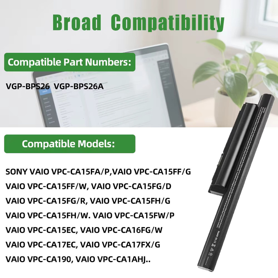 Sony VGP-BPS26 Akku mit 5200mAh in Schwarz für Vaio VPC-CA CB EG EH EJ EL PCG-61712T PCG-71811M PCG-61911W SVE14A VGP-BPL26 VGP-BPS26A - Bild 3