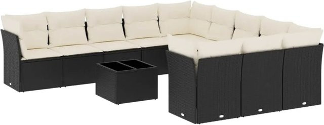 vidaXL 12-tlg Garten-Sofagarnitur aus Polyrattan in Schwarz mit Tisch und Kissen inklusive Stauraum - Bild 1