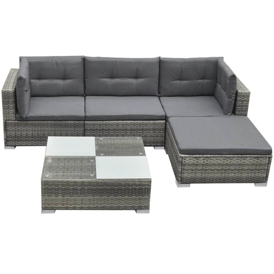 vidaXL 5-tlg Garten-Lounge-Set Modell 40 in Grau mit Polsterkissen und Ottoman aus Poly Rattan - Bild 2