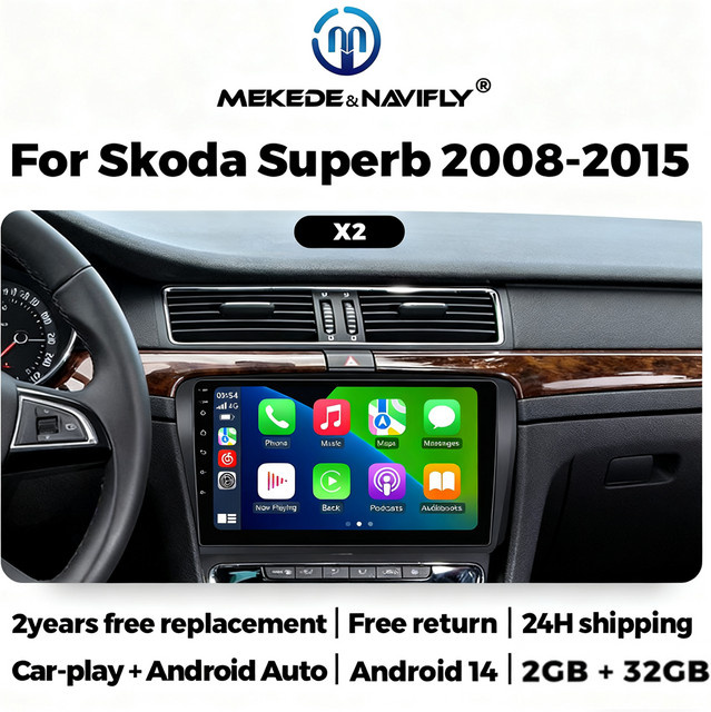NAVIFANS 10 Zoll Carplay Android Auto Multimedia Player für Skoda Superb 2 B6, Schwarz - Bild 1