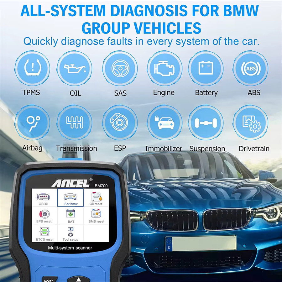 Ancel BM700 OBD2 Automotive Scanner für BMW und MINI mit EPB, SAS, Airbag, TPMS, Öl Reset, Injektor Codierung und Diagnosefunktionen in Blau - Bild 3
