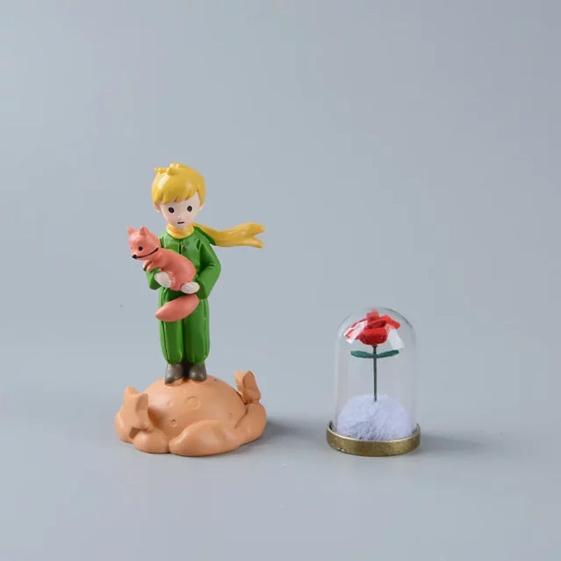 Der kleine Prinz Fuchs Figur mit Glasrose aus Kunstharz als mehrfarbige Desktop-Dekoration - Bild 1