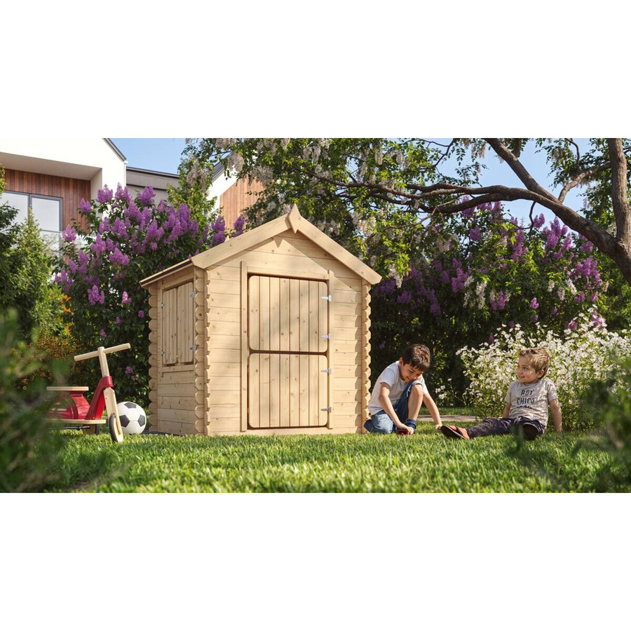 Timbela Kinderspielhaus aus Holz in Natur B/H/L: 146 x 143 x 112 cm - Bild 2