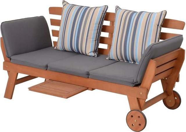 DELUKE Gartenbank LORENA aus Eukalyptusholz mit grauen Auflagen, wetterfeste Terrassenbank für den Outdoorbereich, Breite: 190 cm, Tiefe: 60 cm, Höhe: 77,5 cm - Bild 1