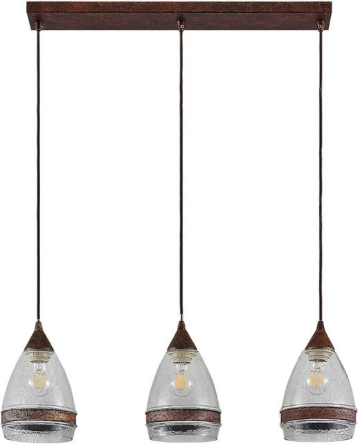 Lindby Pendelleuchte Millina Retro Vintage Antik, 3-flammig, Glas und Metall, Braun, E27 - Bild 1