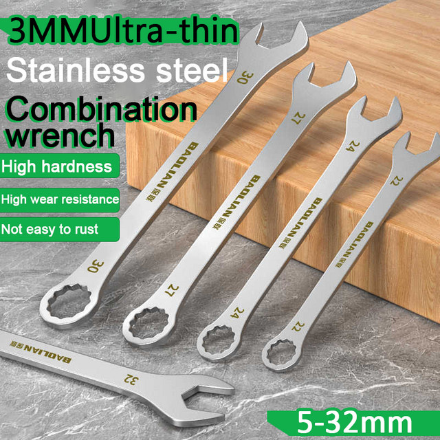 Ultradünner Ratschenschlüssel mit offenem Ende in Silber, Universalschraubenschlüssel Set für Fahrrad, Motorrad und Auto-Reparaturen, 5–32 mm - Bild 1