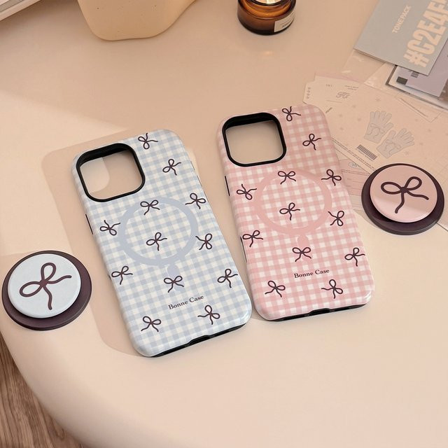 Magnetische iPhone Hülle mit Koreanischem Gittermuster und Schleifenhalter von MUQGEW, stoßfeste Schutzhülle für iPhone 17, 16, 15, 14, 13, 12, 11 Pro Max - Bild 1