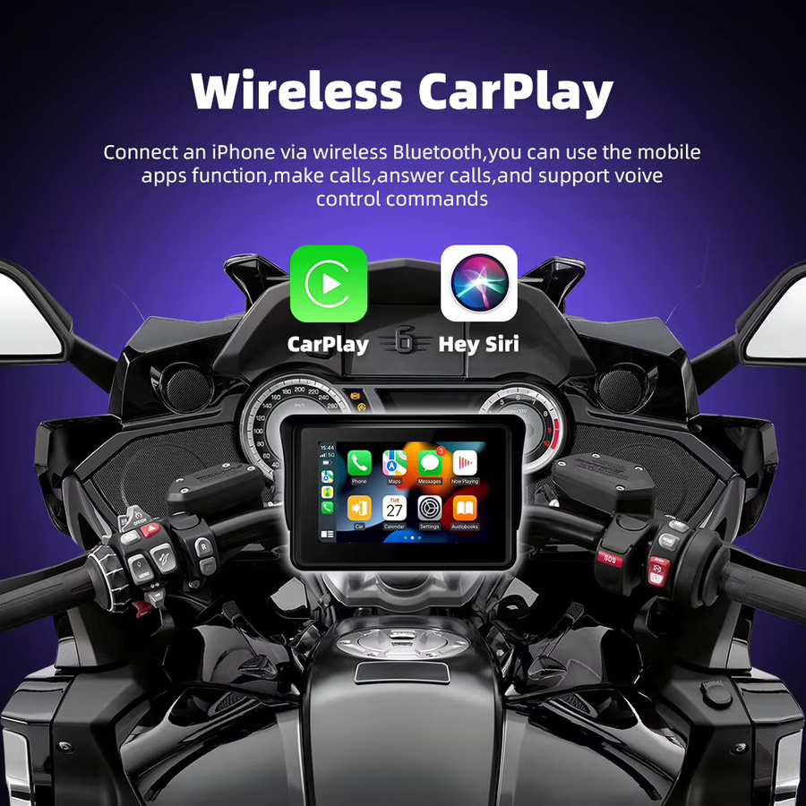EKIY Tragbarer 5-Zoll Motorradbildschirm mit kabellosem CarPlay und Android Auto sowie GPS-Navigation in Schwarz - Bild 2