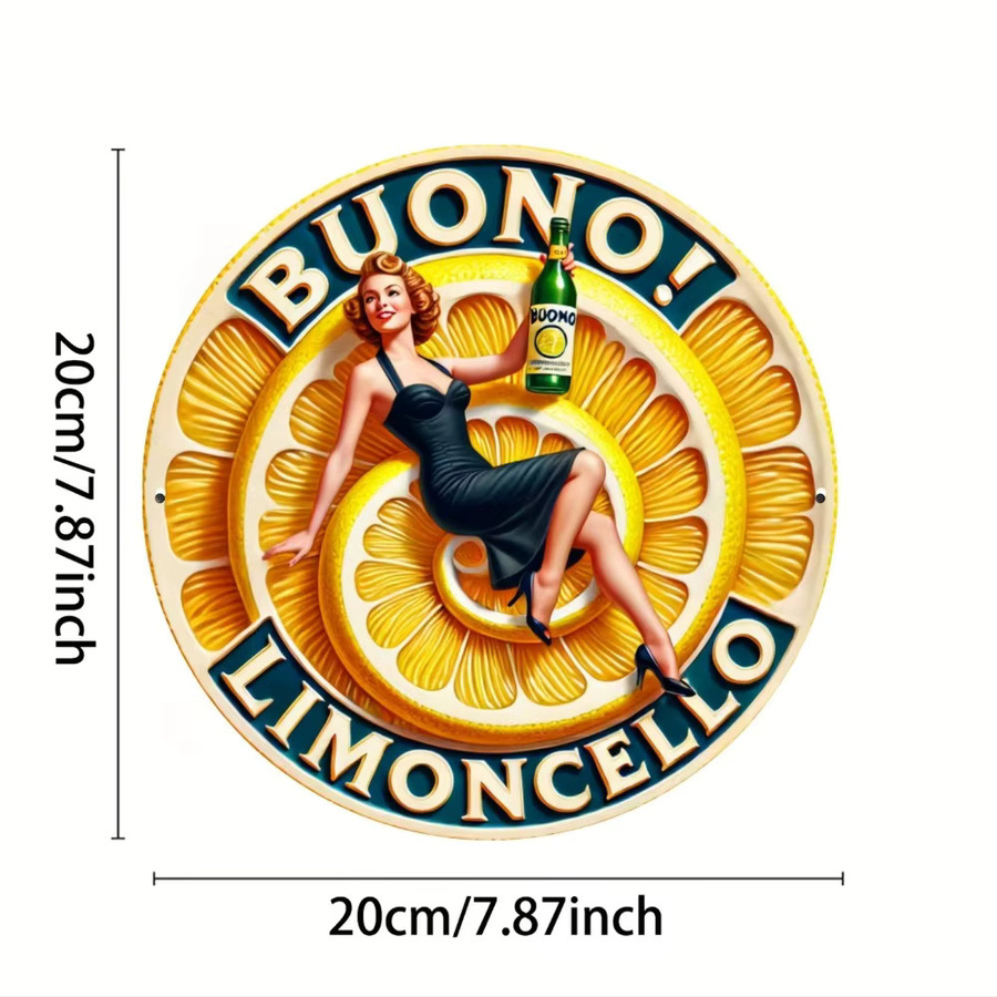 HELLOYOUNG Buono! Limoncello Metal Sign Rund Retro Wanddeko Mehrfarbig Durchmesser: 20 cm - Bild 4