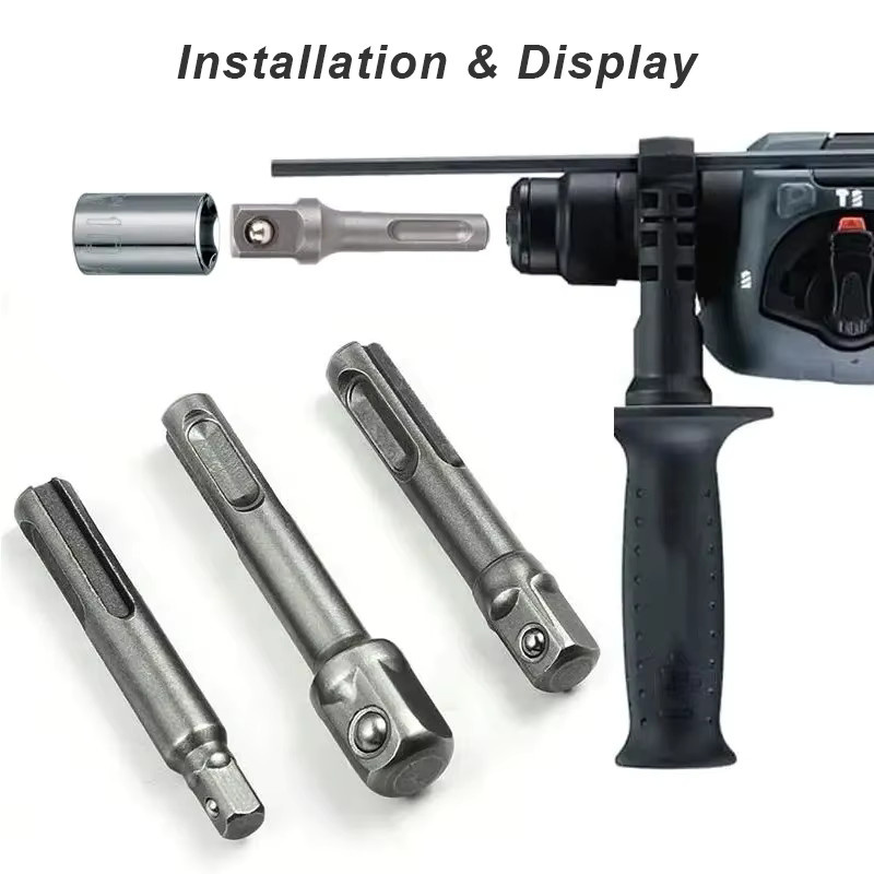 3-teiliges Steckschlüssel-Set aus Chrom-Vanadium-Stahl in Silber mit 1/4 Zoll, 3/8 Zoll und 1/2 Zoll Sechskantschaft inklusive Schlaghammer, Stecknuss-Verlängerung und Adapter - Bild 3