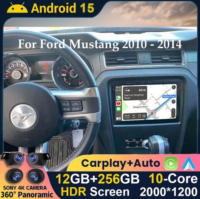 Junda Navi Android 15 Multimedia Autoradio für Ford Mustang mit GPS, Wi-Fi, 4G und 360 Kamera in Schwarz - Bild 1