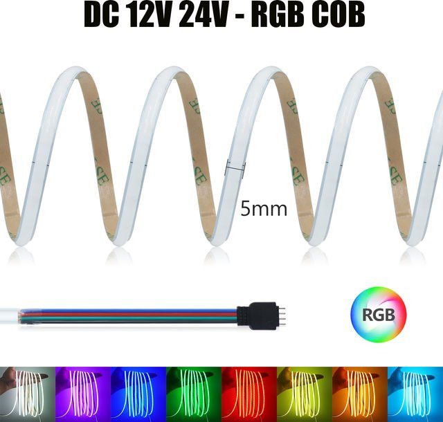 HEGEHE RGB COB LED Streifen Schmale Version 5mm mit 576 LEDs/m für DC 12V 24V - Bild 1