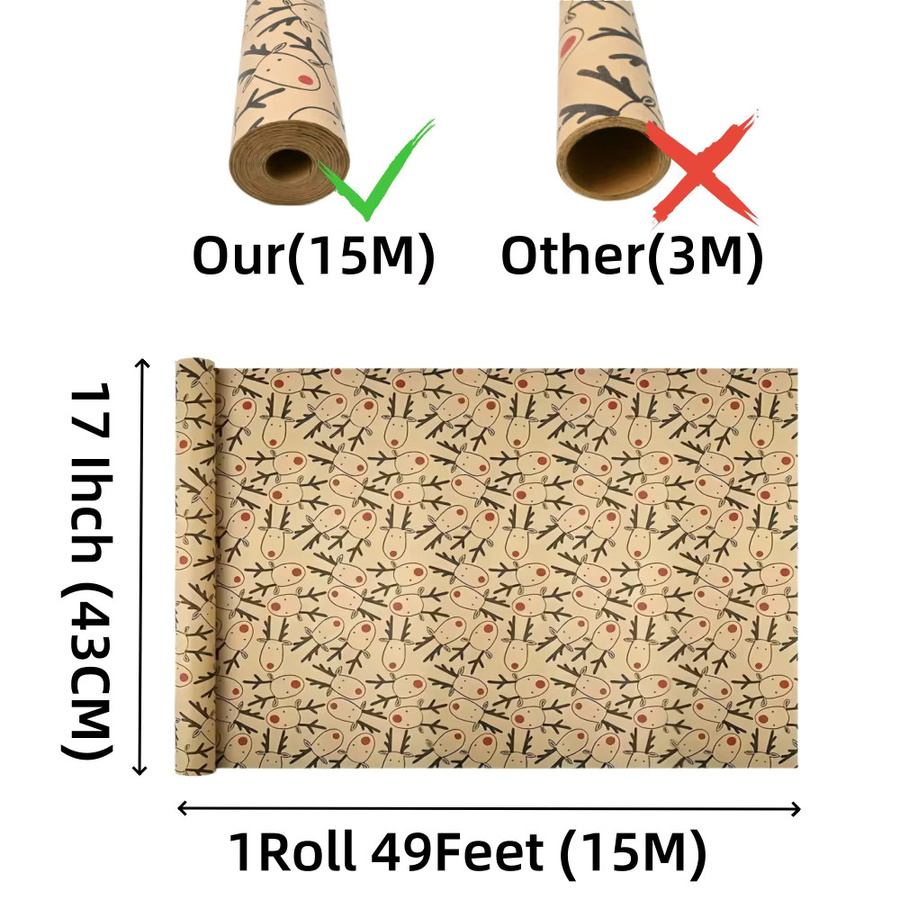 Weihnachts-Geschenkpapier Rolle aus Kraftpapier in Beige und Multicolour für Weihnachtsgeschenke und Party-Dekoration - Bild 2
