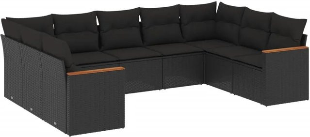 vidaXL 9-tlg Garten-Sofagarnitur in L-Form aus schwarzem PE-Rattan mit Polsterkissen und Stauraum - Bild 1