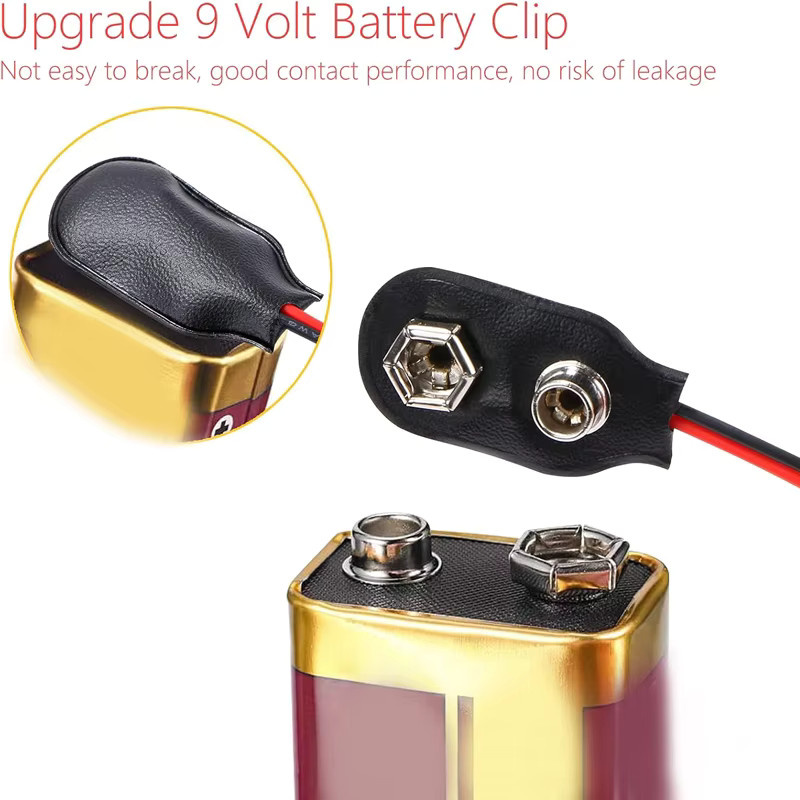 9V Batterieclip I-Typ mit Kabel und Hartplastikgehäuse in Schwarz, 5 oder 10 Stück - Bild 3