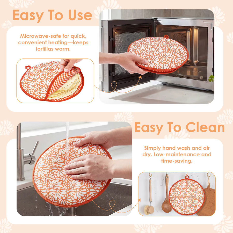 Willstar Tortilla-Wärmer-Tasche 2er-Set, runde Isolierhülle für Burritos und Pfannkuchen, orange, Durchmesser: 30 cm - Bild 2