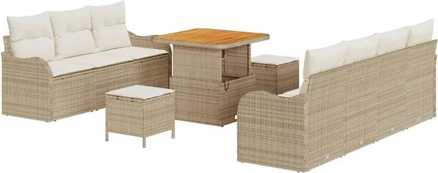 vidaXL 10-teiliges Garten-Sofa-Set aus Polyrattan und Akazie mit Kissen in Beige - Bild 1