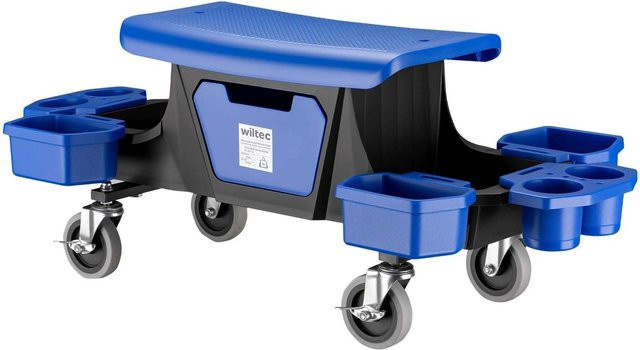 Wiltec Werkstatthocker Rollsitz in Blau Glänzend mit Rollen für Werkstatt und Garage bis 150 kg - Bild 1