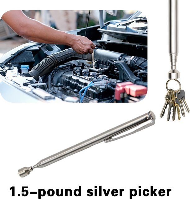Mr Drill Tragbarer Magnetischer Teleskop-Pickup Silber, Magnetische Teleskopstange für Auto und Fahrrad Reparatur - Bild 1