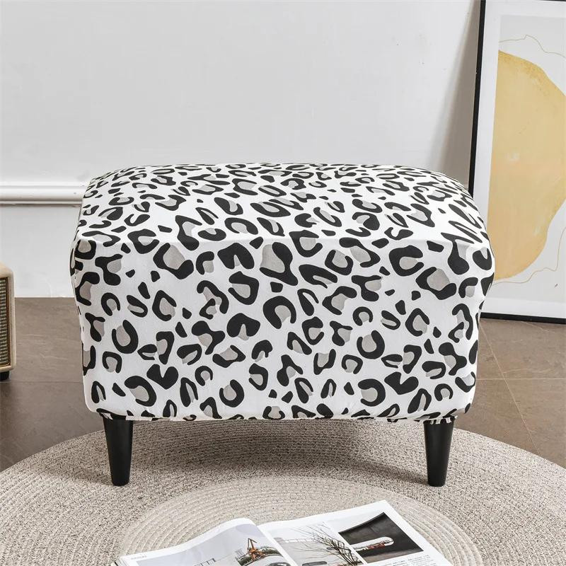 Rechteckiger Hockerbezug mit Leopardenmuster aus Spandex, waschbarer Ottomanenbezug für Fußhocker und Sofa-Fußstütze, Mehrfarbig - Bild 1