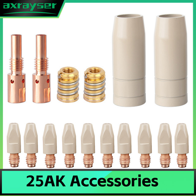 16 Stück axrayser Schutzdüsen 25AK beschichtet für MIG MAG GMAW Schweißbrenner, Durchmesser: 0,8 mm, 1,0 mm und 1,2 mm, kompatibel mit 24AK Brennern - Bild 1