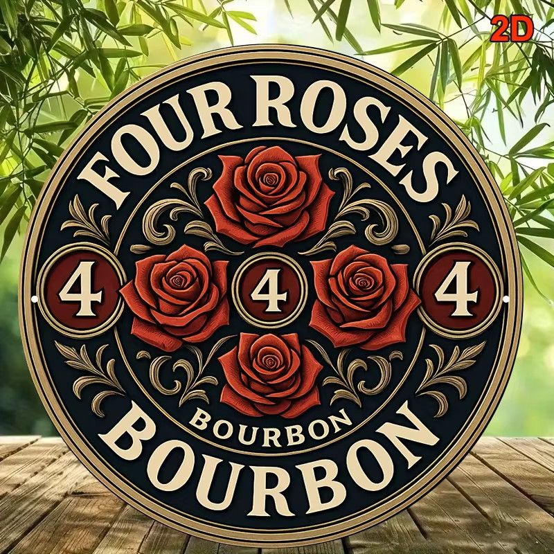 Dekoratives Aluminiumschild Potdemiel mit Rosen und Bourbon Whiskey im Vintage-Design, rund, Durchmesser: 20,32 cm - Bild 4