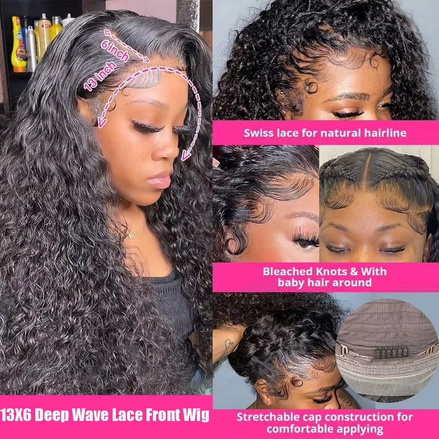 FIUMER Deep Wave Lace Frontal Perücke, Brasilianisches Echthaar, Damen - Bild 3
