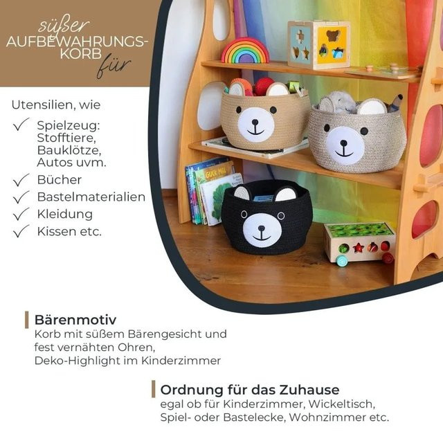 HMF Aufbewahrungskorb mit versteckten Griffen für das Kinderzimmer aus Baumwolle in Hellbraun B: 30 cm, T: 24 cm - Bild 1