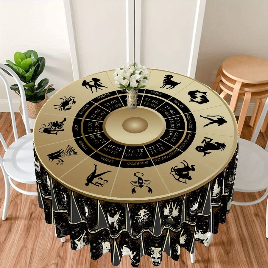 VIKAMA Tarot Astrologie Tischdecke mit Konstellationsring in Schwarz, wasserabweisend und schmutzabweisend - Bild 1