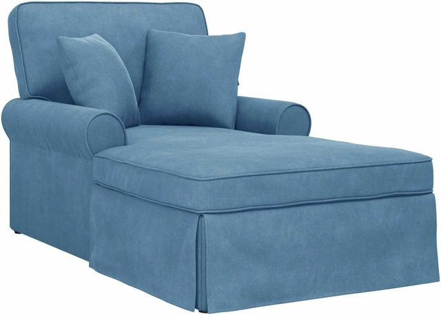 vidaXL Chaise Lounge mit Rock, 3-teiliges L-Shape Ecksofa in Blau aus Cordstoff mit Kissen und abnehmbaren Bezügen - Bild 1