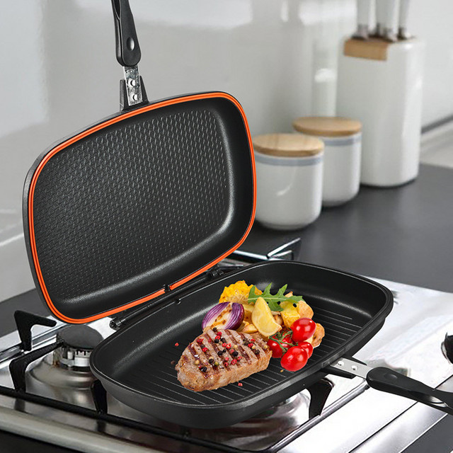 Antihaft-Grillpfanne doppelseitig gerippt in Schwarz für Grillgut im Innen- und Außenbereich - Bild 1